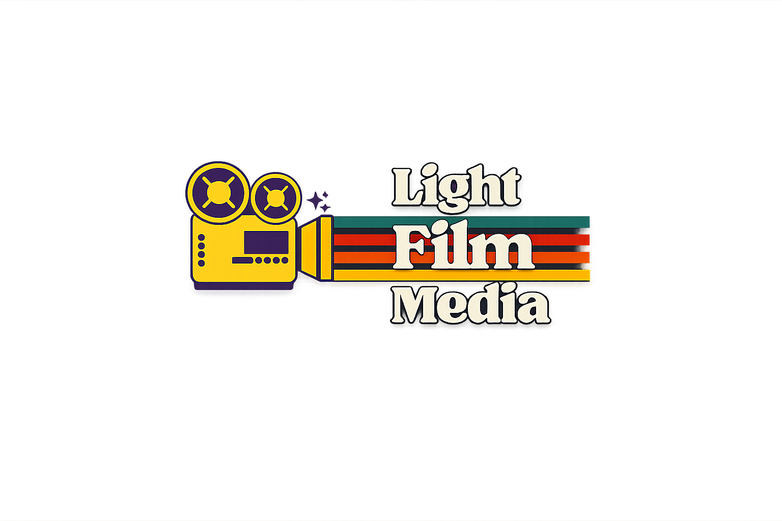 Logo de Light Film Media: cámara de cine amarilla y franjas de colores